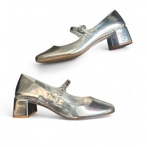 Larroude Blair Metallic Silver Mary Jane Heels